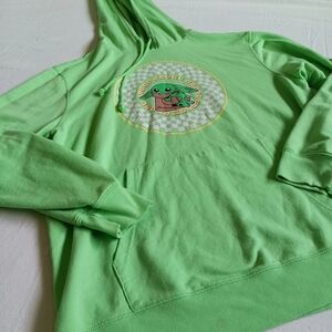 Baby Grogu With Frog Green Kids Sz L Hoodie with Grapic Checker Print (Flawed)